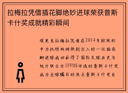 拉梅拉凭借插花脚绝妙进球荣获普斯卡什奖成就精彩瞬间